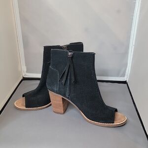 Toms Black Peep-Toe Heeled Boots 6.5